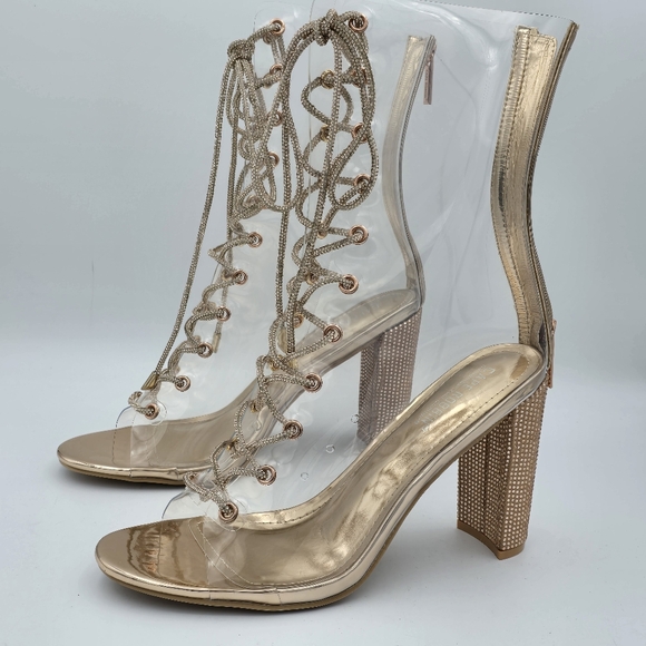 NWOT Cape Robbin Lookey Rose Gold Clear See-through Transparent Heeled Booties - Picture 4 of 16